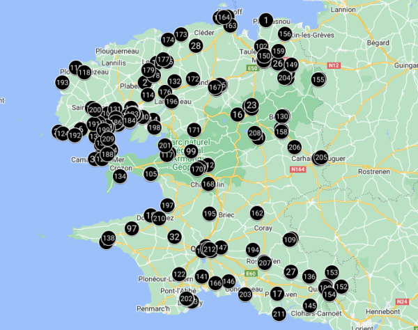 Carte Finistère - 29 Quimper Brest